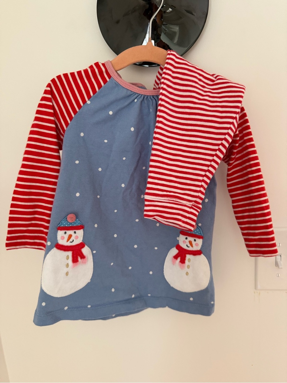 Baby Boden Blue & Red Snowman Tunic And Matching Drawstring Pants